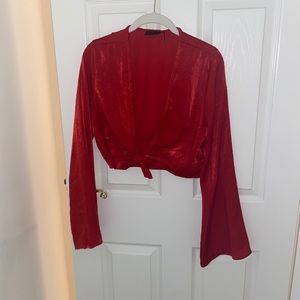 Red shiny crop tie top